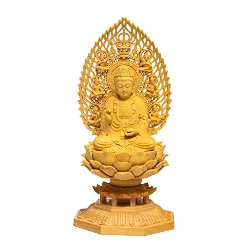 

TheChanger Traditional Art Carving Buddhist Statue, Kannon Bodhisattva, Buddhist Altar Statue, Wood Carving, Flying Celestial Being Halo, Octagonal Ba