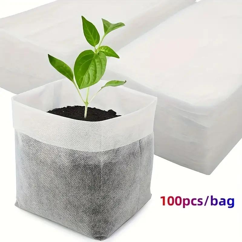 100pcs Non-Woven Seedling Bags, 12x10cm Plant Nursery Pouches. For Seed Starting & Transplanting In Home Garden & Agriculture.