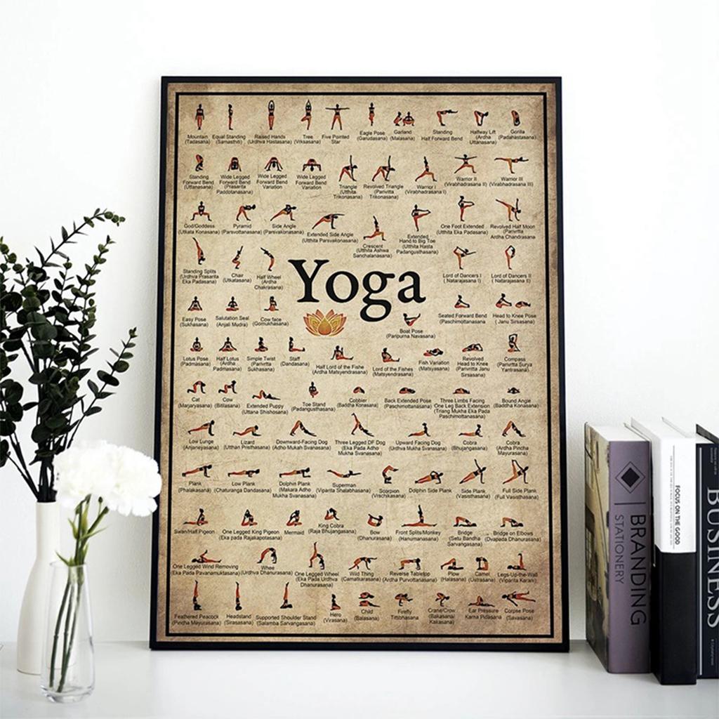 Stampe Artistiche Vintage Retro Yoga Tabella Ashtanga Posizioni Tela Opera d'Arte da Parete Senza Cornice