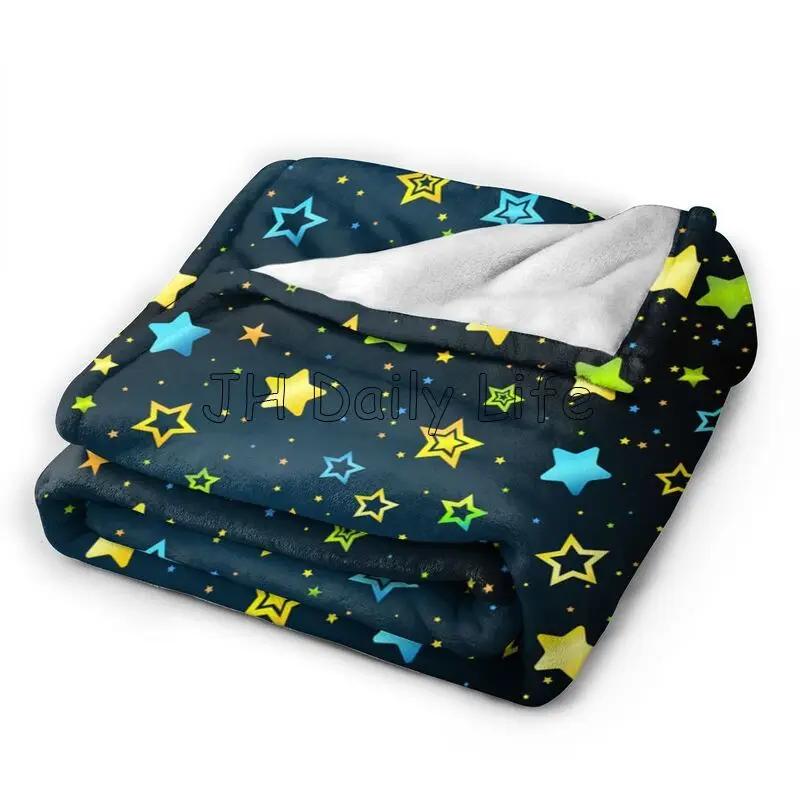 Cartoon Colorful Stars Fleece Blanket Lightweight Flannel Blanket Soft Warm Cozy Fuzzy Throw Blankets for Couch Bed Sofa Travel