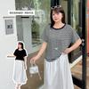 Summer New Niche T-shirt Short-sleeved Large-size Women's Clothing Striped Pullover, Thin and Fat Mm Versatile Top 142451