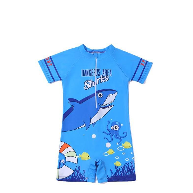 New Boys' One-Piece Cartoon Swimsuit: Cute, Quick-Drying Sun Protection for Toddlers to Big Kids