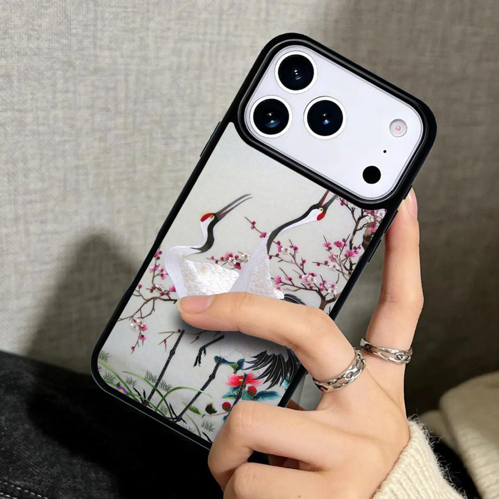Capa Case for iPhone 17 Air 16 Pro Max 15 Plus 11 13 Mini 14 12 Back Phone Cover Red-crowned Crane Bird