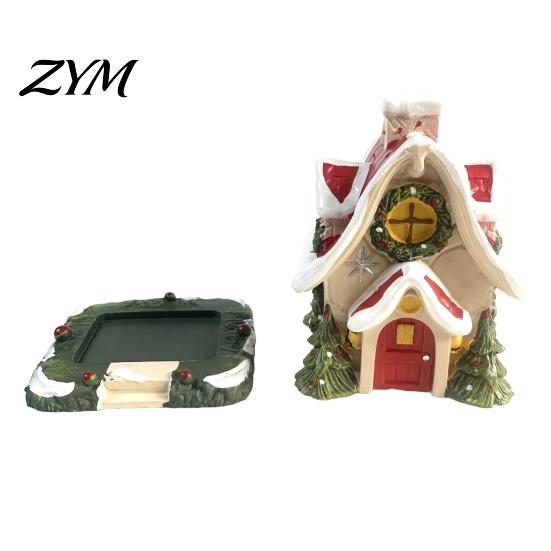 Cozy Winter Scene Display Christmas Snow House Incense Burner, Backflow Holder, Resin Craft Ornament for Windowsill Festive Xmas Desktop Figurine