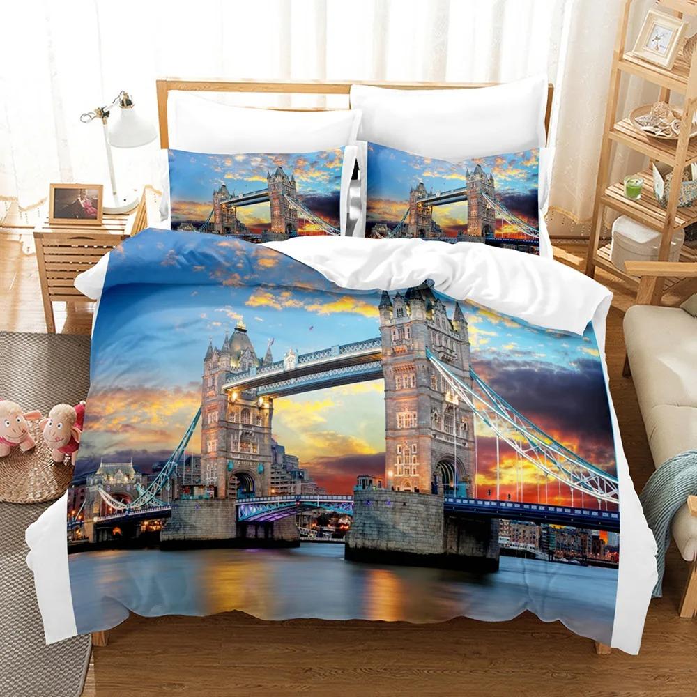 Eiffel Tower Duvet Cover Set Europe City Building Theme Flower Bedding Set Polyester King Queen Size Quilt Cover For Teens Kids