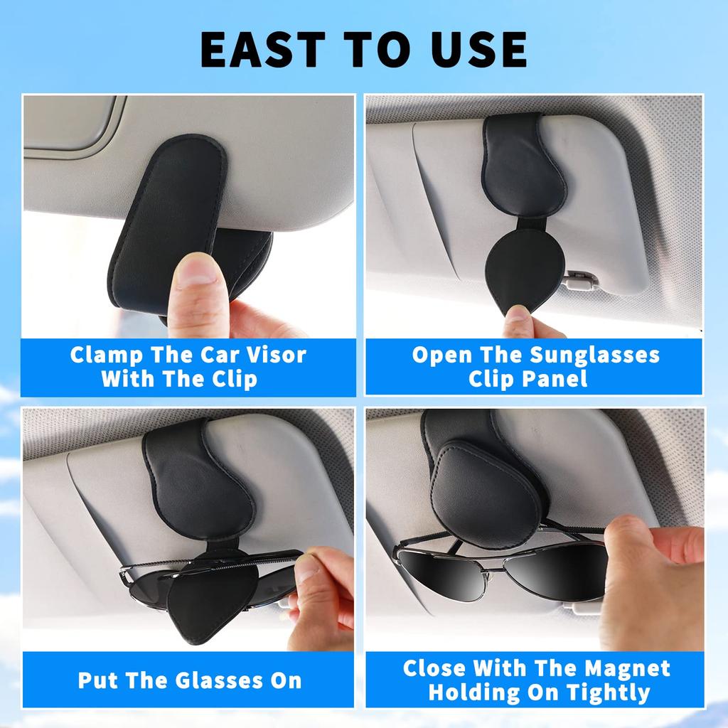 AICARS Car Visor Sunglasses Holder 2 Pack Universal Fit Car