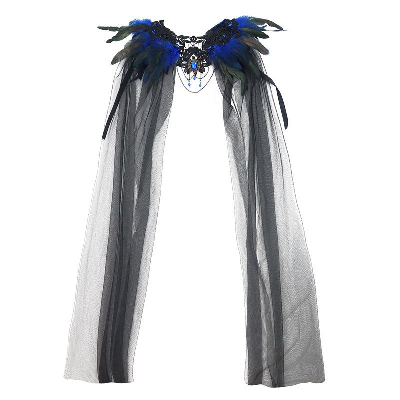 2026 New Fashion Halloween Soft Feather Cloak Black Fur Collar Hollow Lace Mesh Cape Festival Role Costume Cosplay Costumes