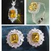 Huitan Complete Yellow CZ Jewelry Suite for Women Earrings Pendant Necklace Ring CZ Bridal Engagement Wedding Gift BoxGood Product