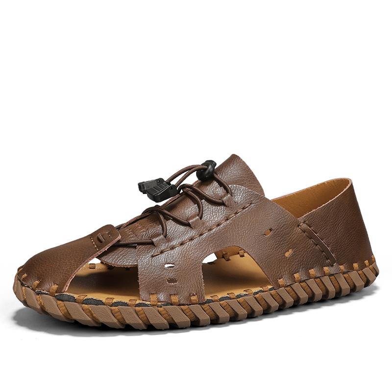 Nowe Skórzane Męskie Sandały Letnie Męskie Sandały Kapcie Outdoorowe Plażowe Buty Codzienne Zapatos Hombre Trwałe Antypoślizgowe Luksusowe Buty