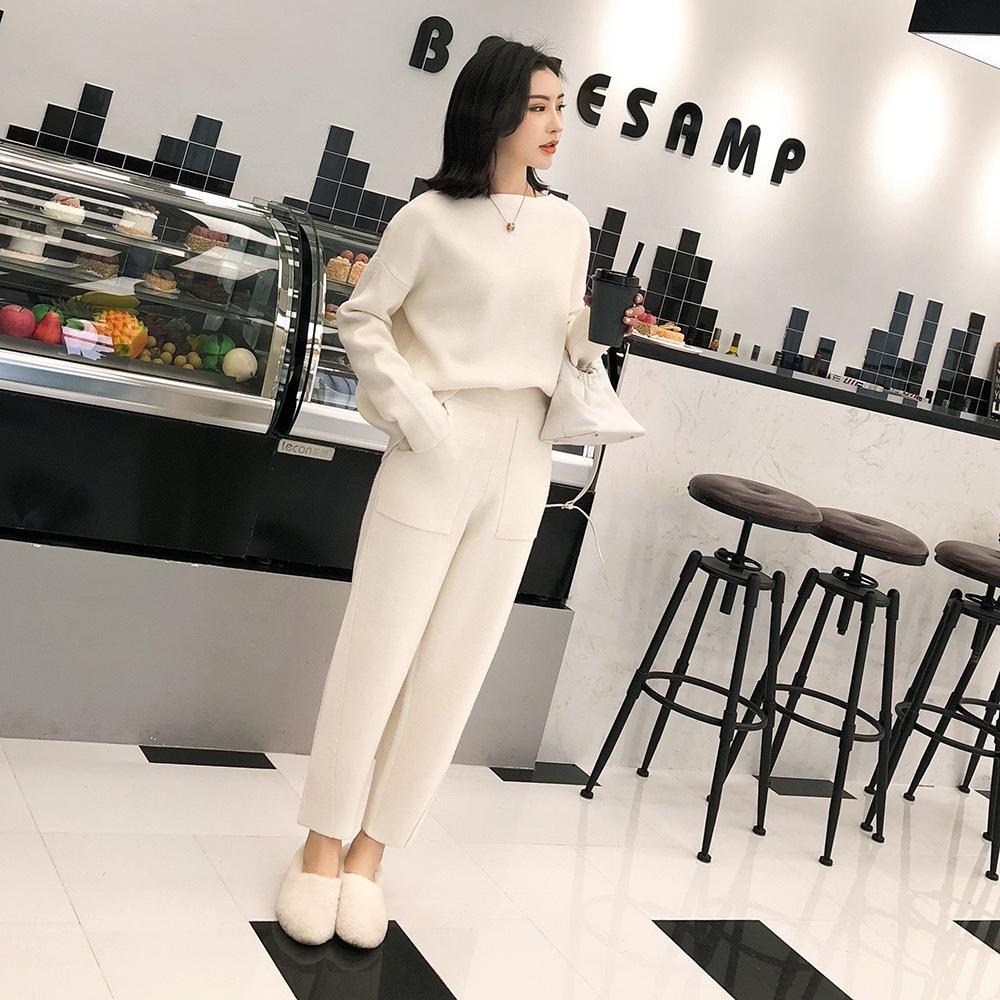 Dámské dvoudílné sady pletených svetrů Zimní tepláky Jaro Podzim Móda CHIC Mikiny Outwear Kalhoty Dámské