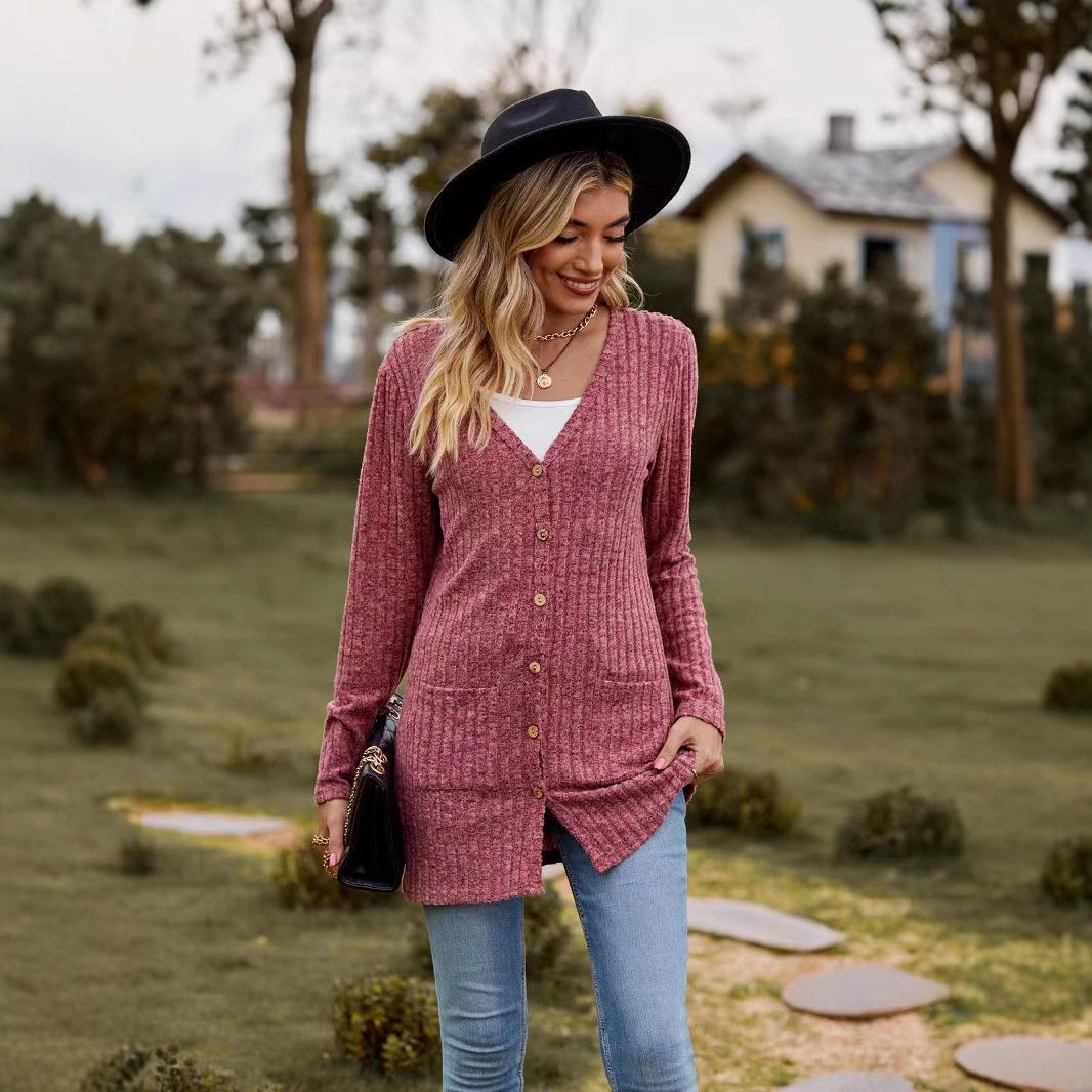 

2024 Women s Autumn Brushed Stripe Long Sleeve Cardigan Jacket Large brick червоний колір