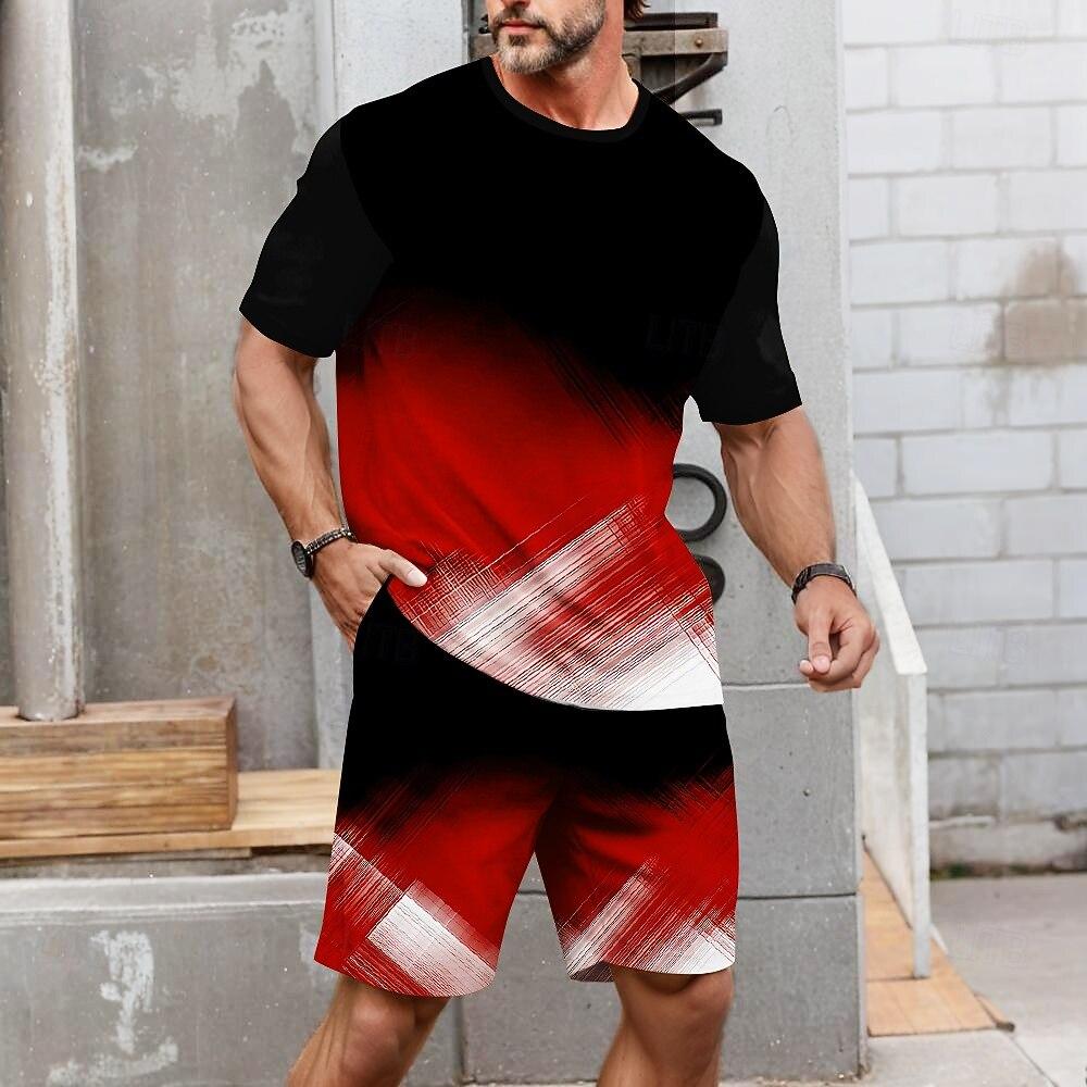 Men s Sets Summer Tops Short Sleeve Short Pants Crew Neck Sport Casual Outdoor Vacation Sport S