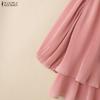 ZANZEA Women Elegant Casual Round Neck 3/4 Sleeve Loose Pleated Blouse