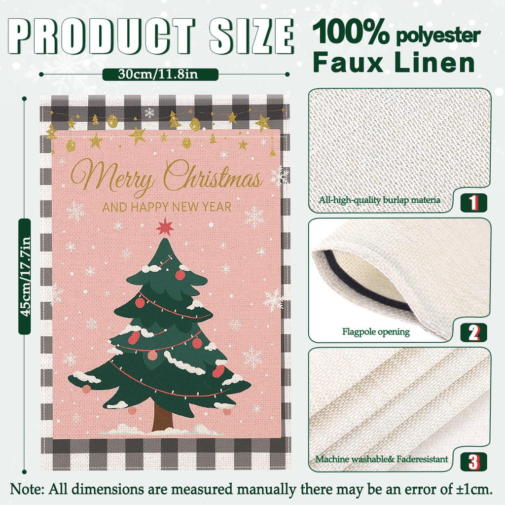 Merry Christmas Hanging Flags Garden Flag Banner Santa Claus Double-sided Printing Faux Linen Flags Home Garden Decoration