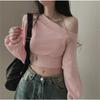 Women Irregular Skew Collar Tops Autumn Winter Long Sleeve Crop Top Sexy Off Shoulder Hoodies Fashion Short Pullover Sweatshirt