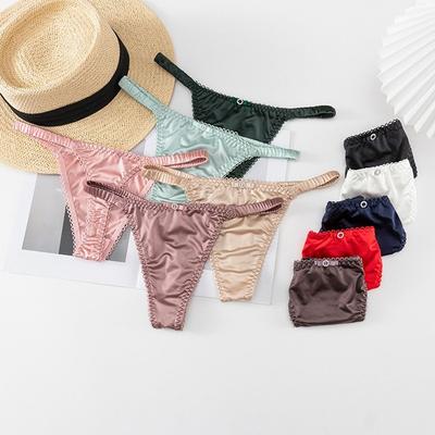 Solid Color Thin Belt Women Thong Female Lingerie Satin Briefs Bow Panties Soft Comfort For Girl Low-waist Underpants