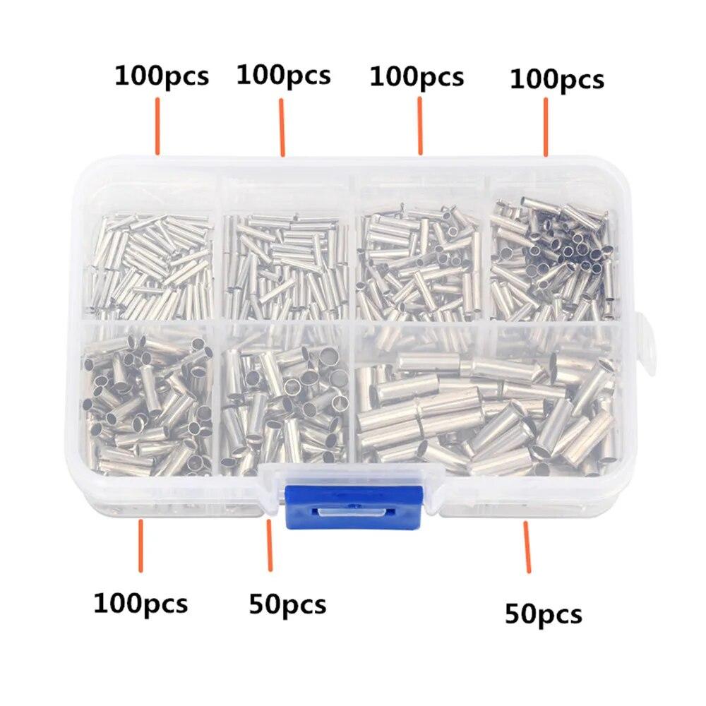 600Pcs Tin-coated Copper Uninsulated Crimp Terminal 0.5mm2-6.0mm2 Bootlace Ferrules Cord End Electrical Wire Cable Connector