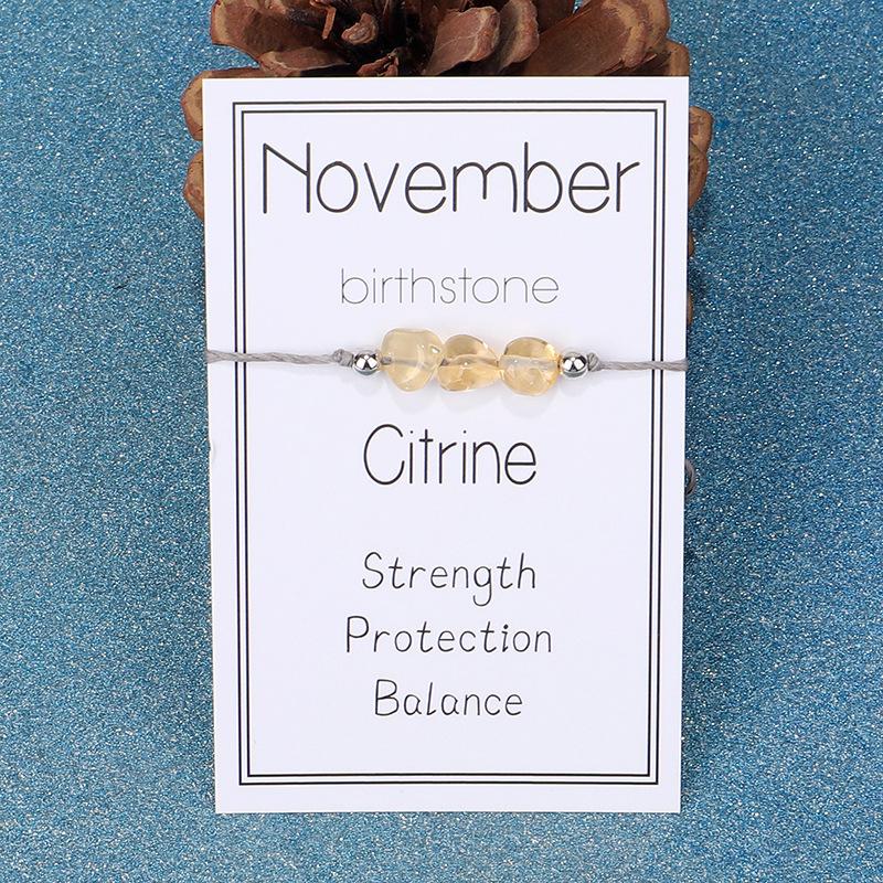 

Handmade 12 Months Sign Natural Stone Crystal Birthstone Bracelet for Women Men Braid Adjustable Rope Birthday Jewelry Gift Adjustable