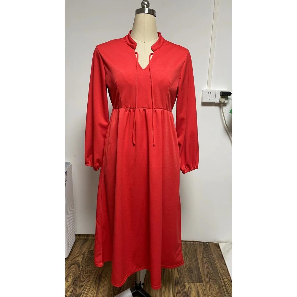 HNXC Dámská móda Podzim Zima Jednobarevný Potisk Dlouhý rukáv Výstřih do V Ležérní šaty