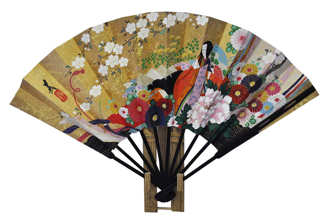 

fan with Hyakka and white with fan boxed (Kyoto Sensu)Folding double-sided decoration, Hime/Red plum, stand,