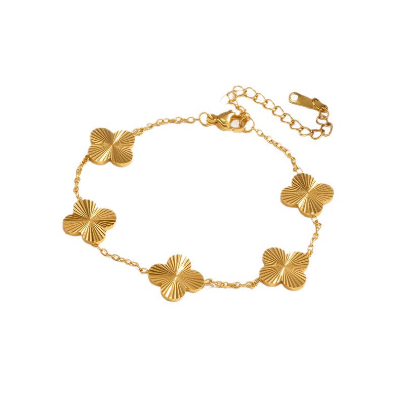 Gold 4-Leaf Clover Women Bracelet, SS No Tarnish Nickel-Free Sweat & Water Resistant, Salt Spray Report, Factory