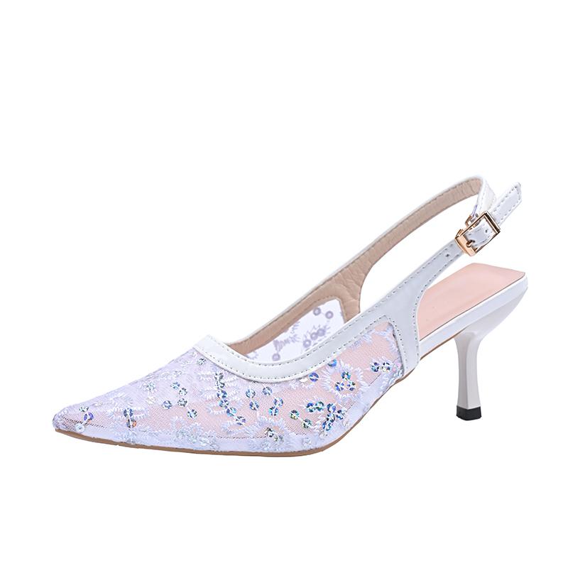 

Fashion Fashionable patterned pointed-toe women s high heels, backless mesh breathable women s high heels, mule large size 43 43