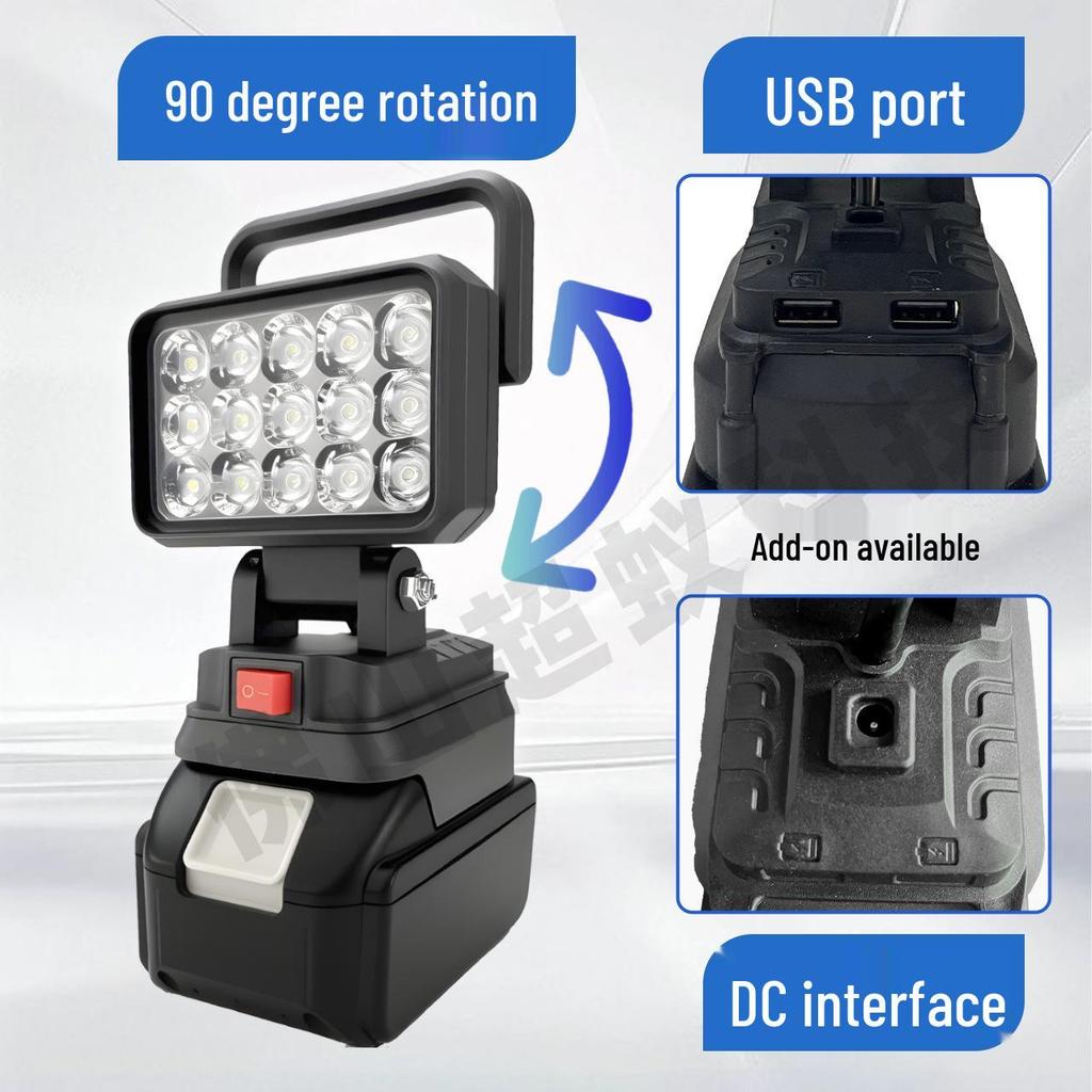 LED Dual-Use Work Light with USB, AC/DC, Compatible with DeWalt & Milwaukee Lithium Batteries