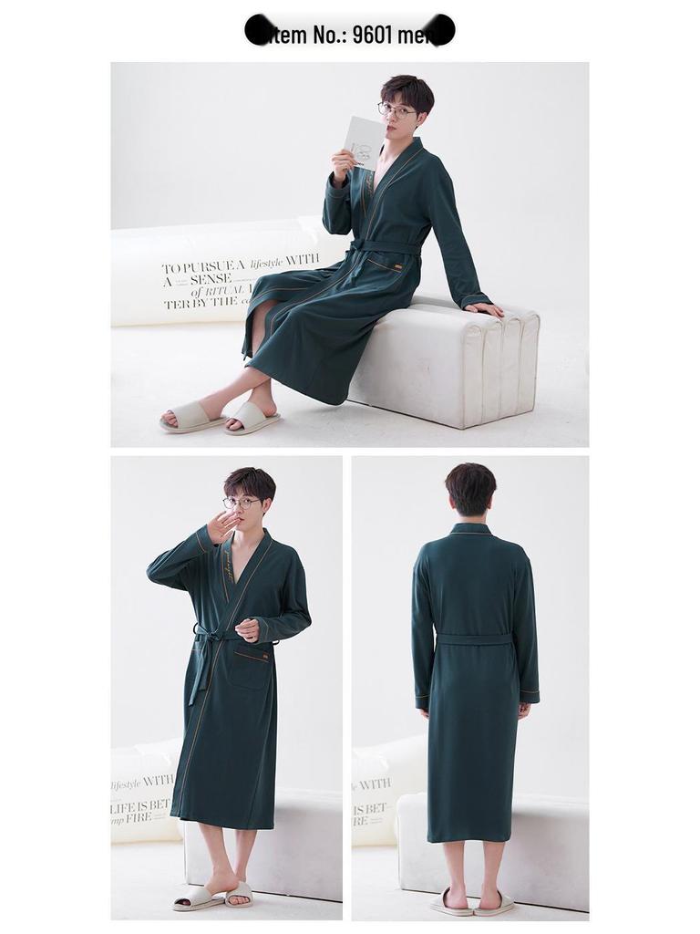Ανδρική 100% Βαμβακερή Ρόμπα Μπάνιου Μακρυμάνικη - Κορεάτικου Στυλ, Φαρδιά Γραμμή, Πιτζάμες Εμπνευσμένες από Ξενοδοχείο Υψηλής Κατηγορίας