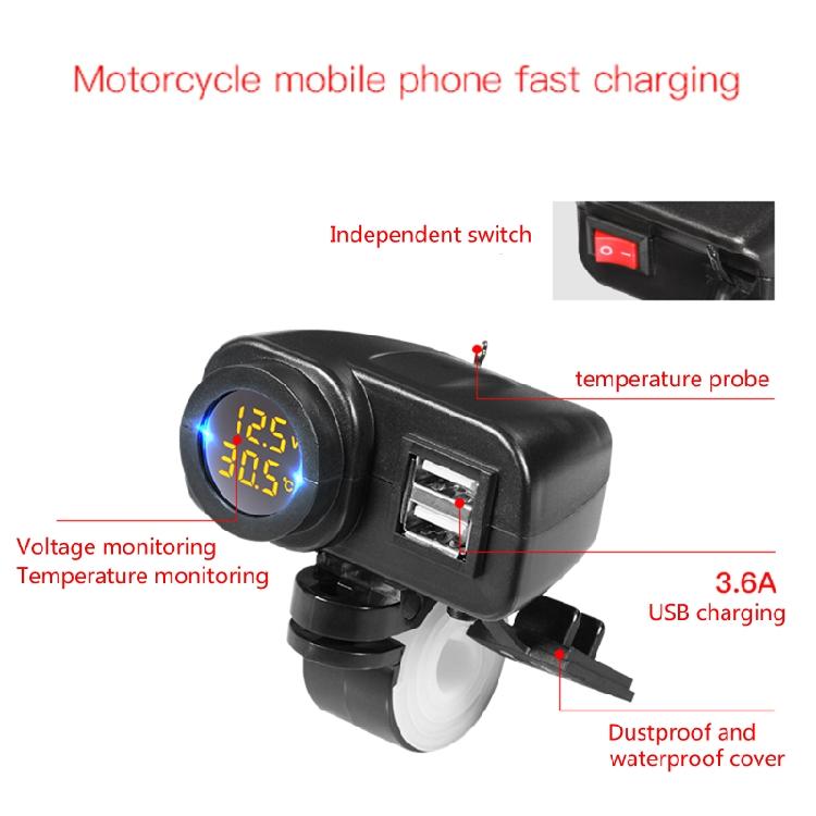 Doppel-USB-Motorrad Digitaler Wassertemperaturmesser Voltmeter + Thermometer Telefonladegerät