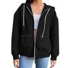 Women's Fashionable Solid Color Long Sleeved Casual Zipper Pocket Hooded Sweatshirt Jacket