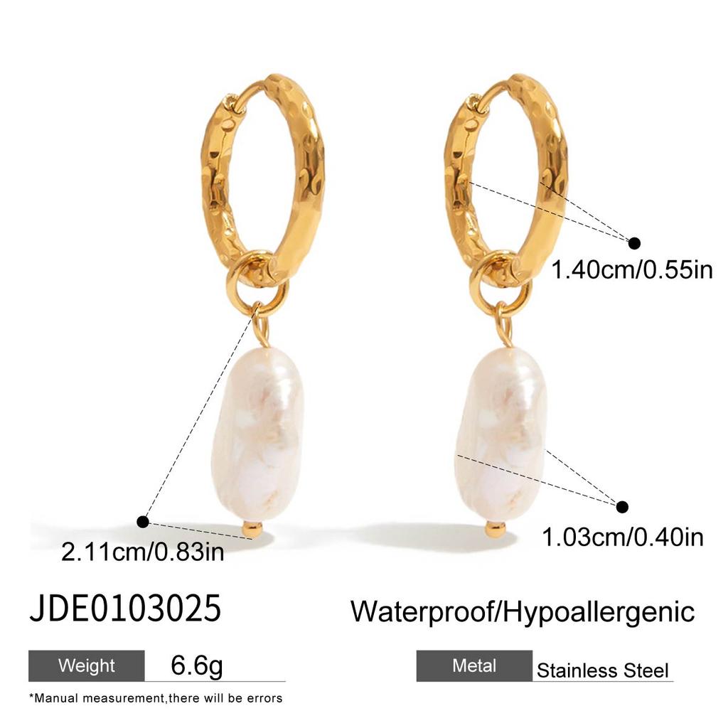 Youthway Irregular Freshwater Pearl Drop Hoop Earrings  Stainless Steel Waterproof  Ears Jewelry Elegant Daily Drop Earrings