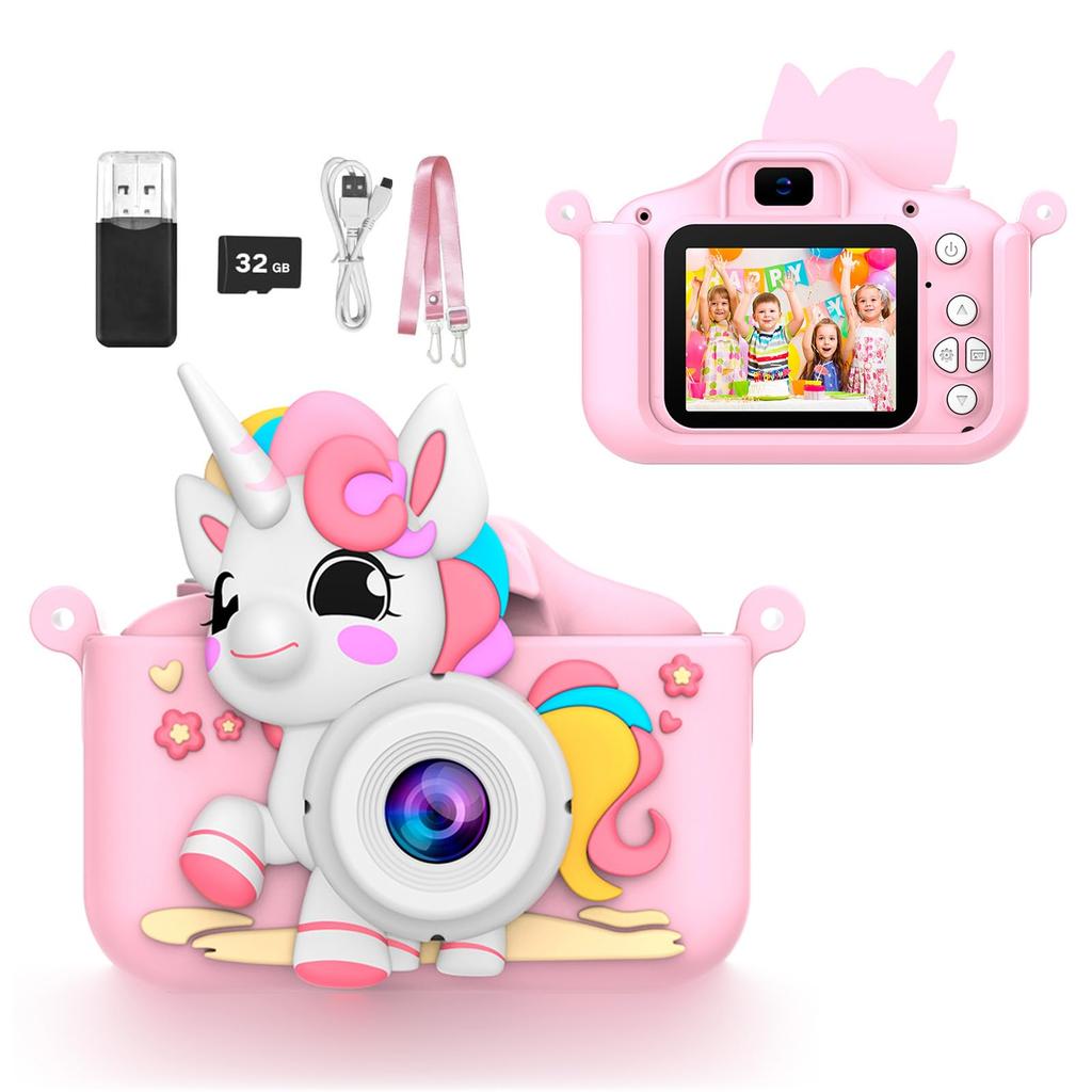 Kids Toy Portable Video Digital Camera for Ages with 32GB SD Card and USB Card Christmas Birthday Gift Camera, Toddlers, 3-12 Reader, (Pink)