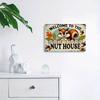 Welcome To The Nut House Sign - Cute Squirrel Vintage Aluminum Plaque Rustic Fall Outdoor Lawn Decor, Whimsical Design