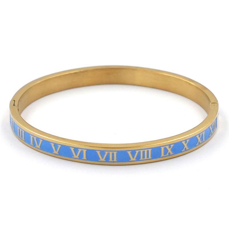 Vintage Roman Letter Bangles & Bracelets for Women Black Gold Numeral Color Charm Cuff Bangles Stainless Steel Jewelry