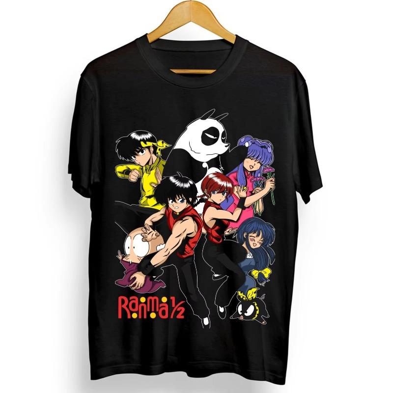 

Trend Summer Cosplay Neutral Black and White Shampoo Rumiko T-shirt Takahashi Ranma 1/2 Girl Kawai Funny Black Shirt All Sizes S