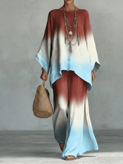 Y116 Summer Loose Bat Sleeve Top Wide Leg Pants Two-piece Women's Clothing European and American Fashion Suit