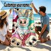 Custom Name Personalized Labubu Print Beach Towel, for Trip Camping Beach Party Home Decor, Birthday Gift for Family & Friends
