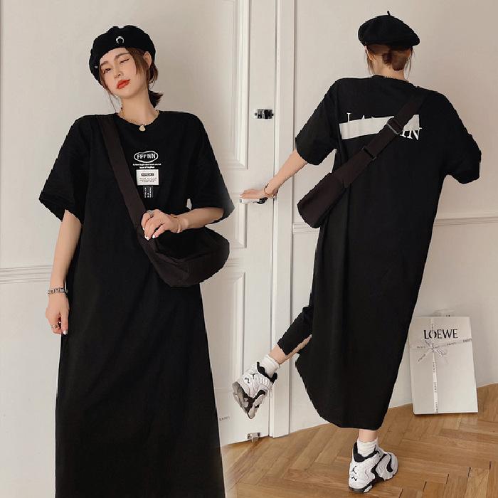 Damenmode Sommer Frühling 1/2 Ärmel O-Ausschnitt Lockere Taille Lässige Kleider