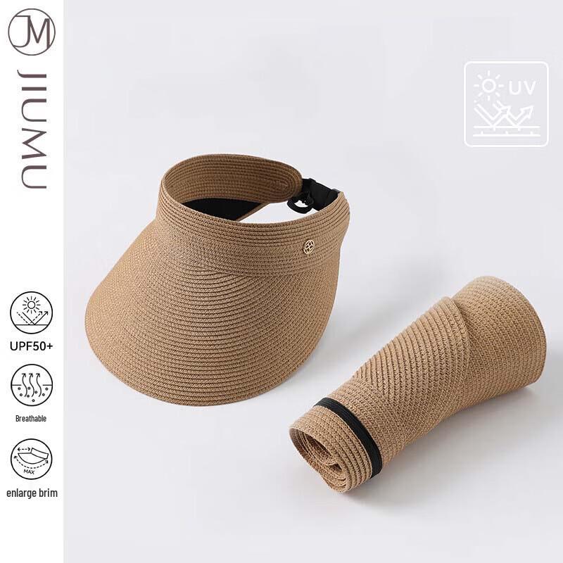 JIUMU Women's Sun Protection Open-Top Straw Visor Hat