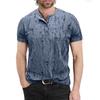 Top de Verano para Hombre Manga Corta Cuello Redondo Agujeros Rotos Botones Estilo Americano Color Sólido Camisa para Ropa de Calle Diario Viajes