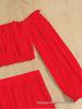 Women's European & American Off-Shoulder Swimsuit Cover-Up: Long Sleeve, High Slit Skirt, Two-Piece Set