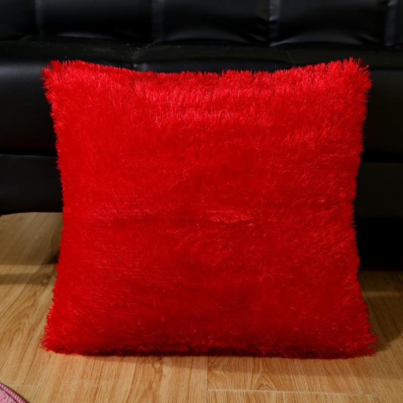 43x43cm Soft Long Plush Solid Color Sofa Winter Decoration Pillowcase Home Living Room Cushion Cover