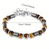 Bohemian Style Men's Stainless Steel Bracelet with Natural Tiger Eye Stone Beads - Fashionable Geometric Design Accessory