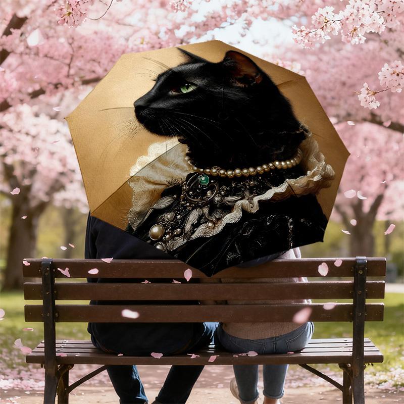1pc Cat Portrait Automatic Folding Umbrella, Heavy Duty 8 Rib Iron Frame, Suitable for Travel, Daily Use, Birthday, Decor Gift M0104071