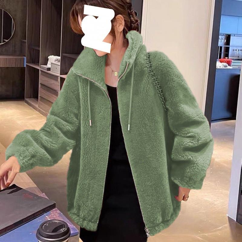 Women's Trendy Winter Coats with Velvet and Thickened Double-sided Velvet Stand-up Collar Warm Sweatshirt for Women Cardigan Zipper Fleece for Women