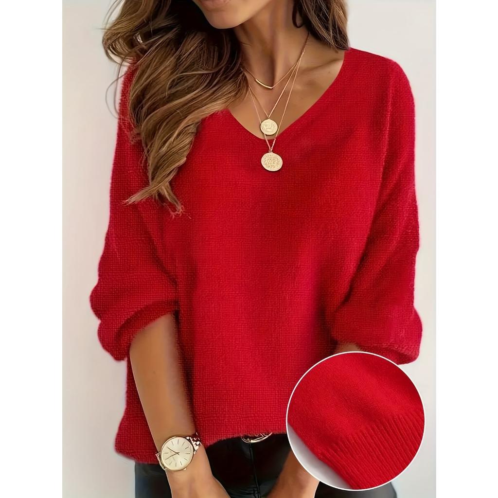 Damen Herbst Winter V-Ausschnitt Einfarbig Locker Lässig Pendeln Pullover Strickpullover