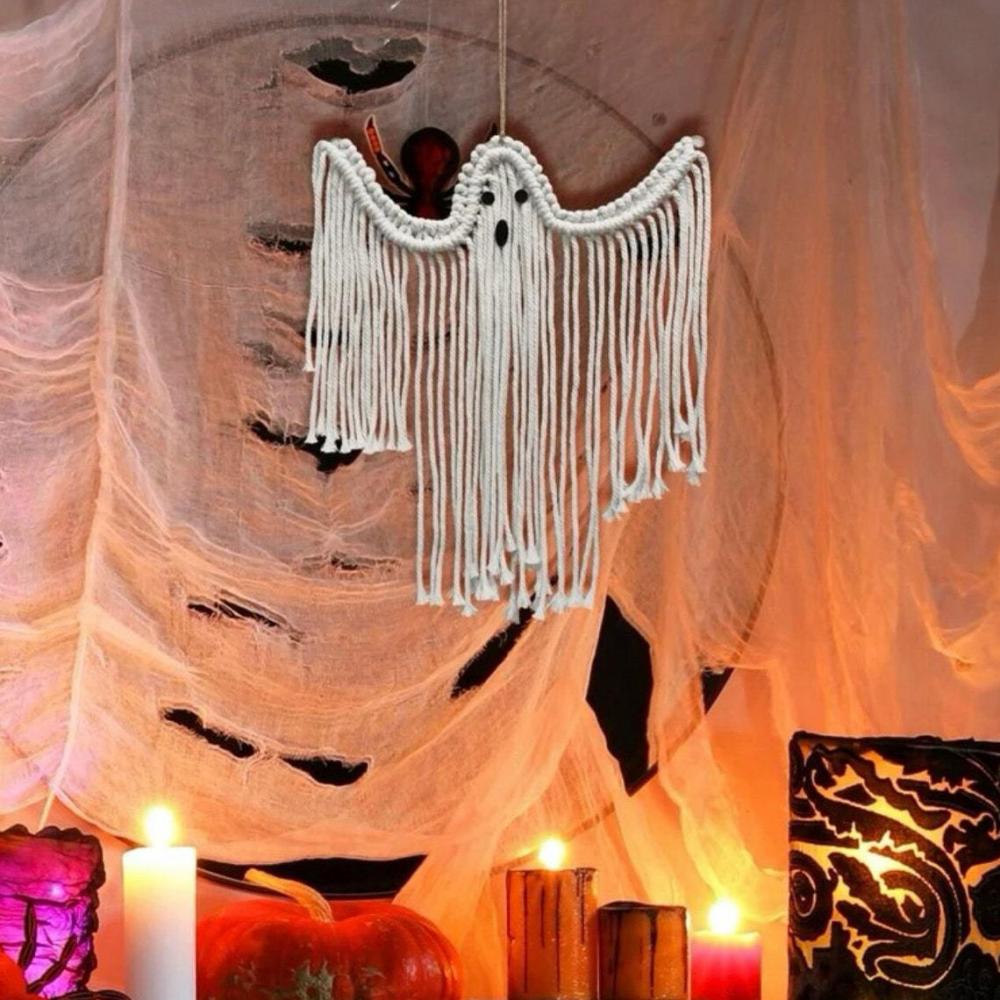 Cotton Halloween Decoration Hanging Ornaments Hand-woven White Ghost Wall Hanging Holiday Scene Arrangement Theme Party Supplies