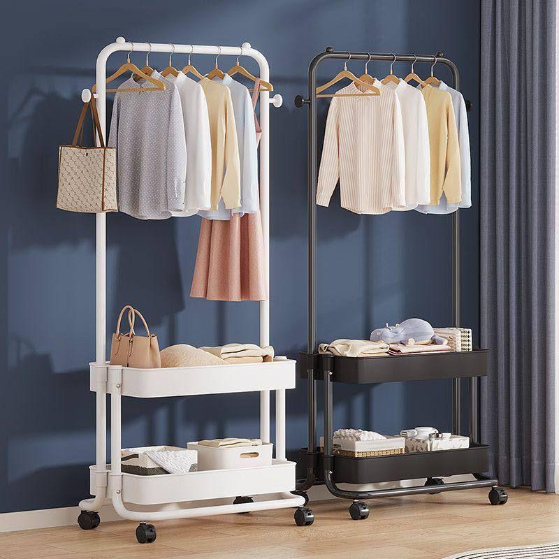 Durable Wheeled Clothes & Hat Rack for Bedrooms/Dorms with Shelves - Thick, Simple Frame, Floor-Standing.