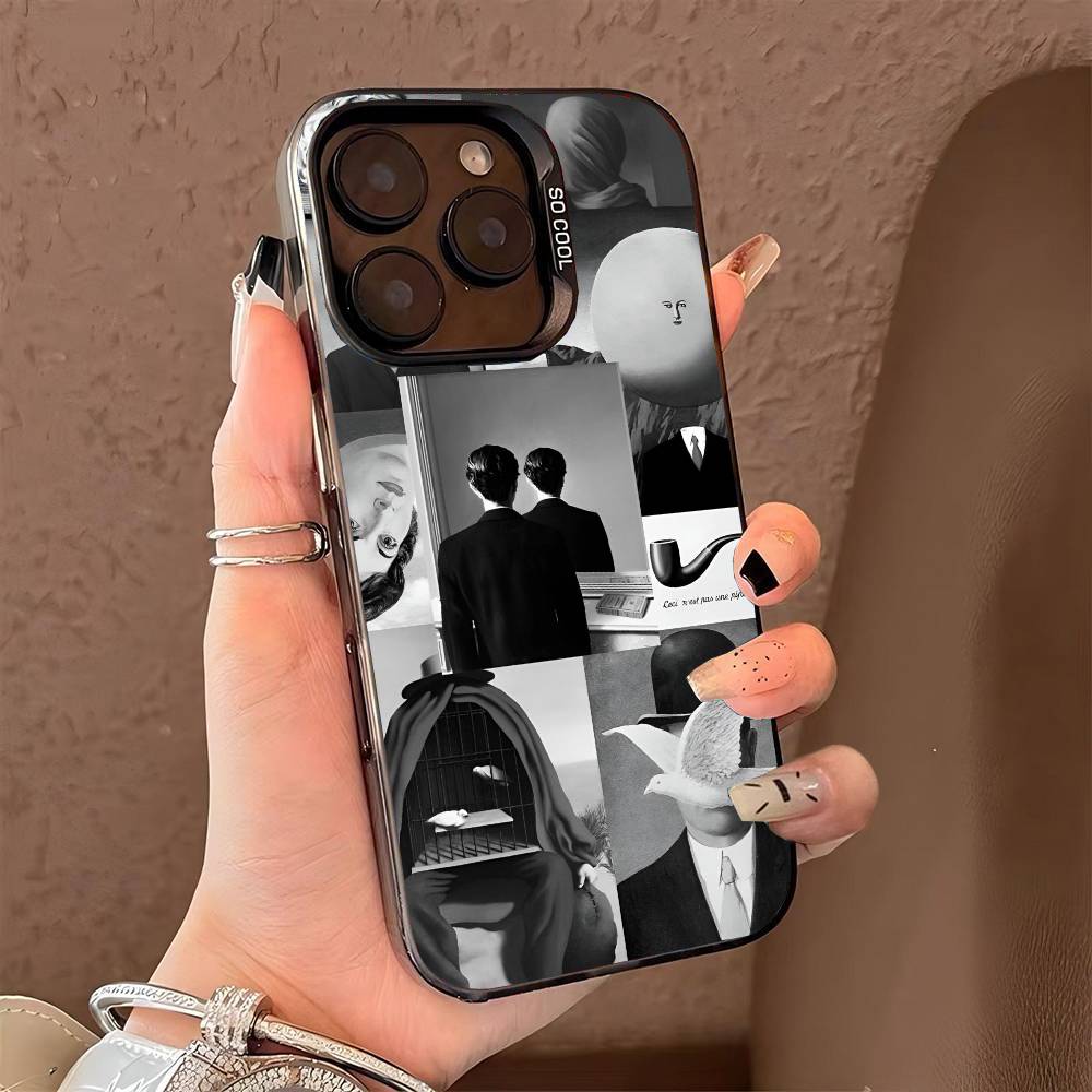 R-Rene Magritte Art phone case for iPhone 17 17Air 16 15 14 13 12 11 Pro Max Plus Colorful Silver