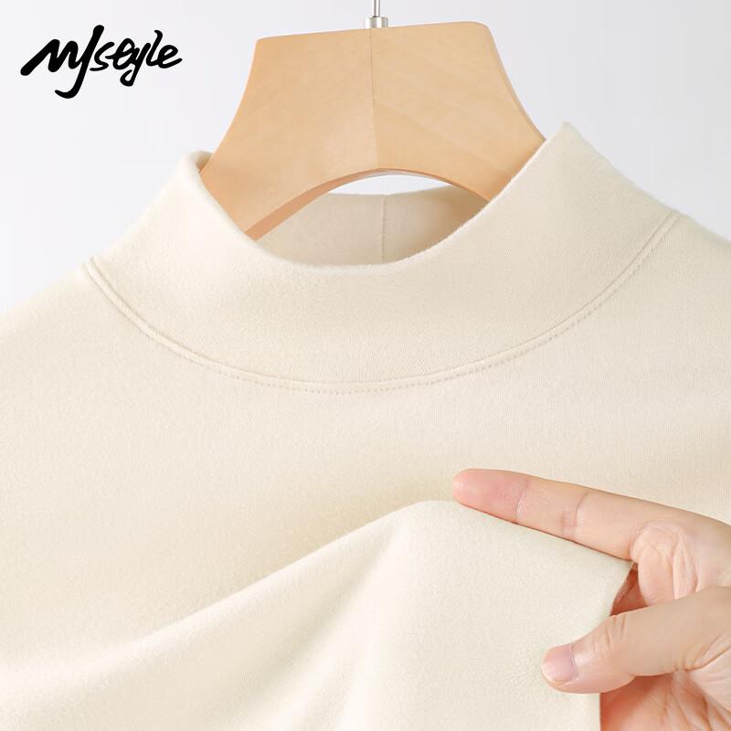 MJ STYLE Women s Slim Fit Fleece-Lined Mock Neck Long Sleeve Top L